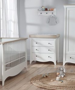 Cuddleco Clara Cot Bed, Wardrobe & Dresser - White/Driftwood Ash